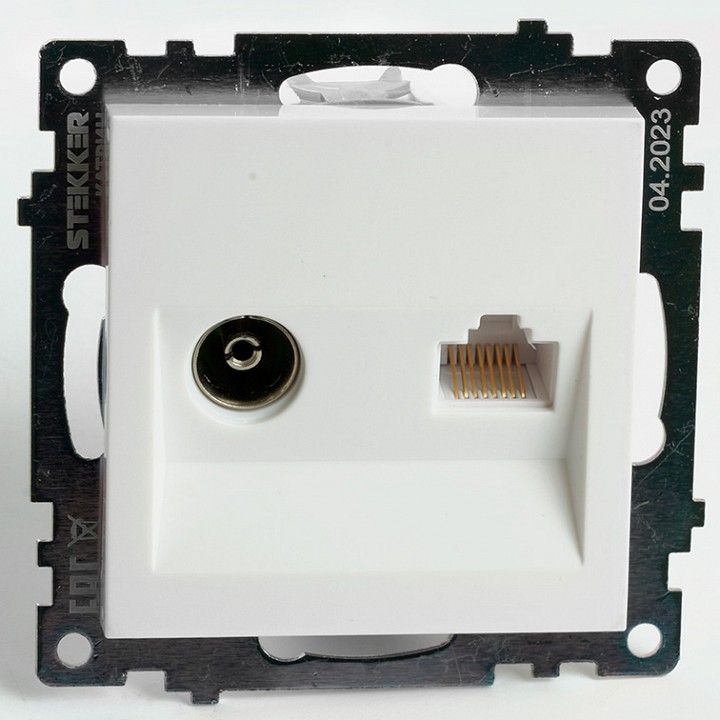 ТВ-розетка и розетка Ethernet RJ-45 без рамки Stekker GLS00-7106-01 49181