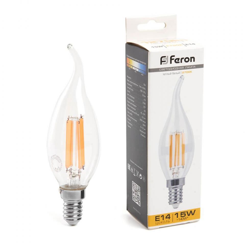 Лампа светодиодная Feron E14 15W 2700K Свеча на ветру Матовая 38261
