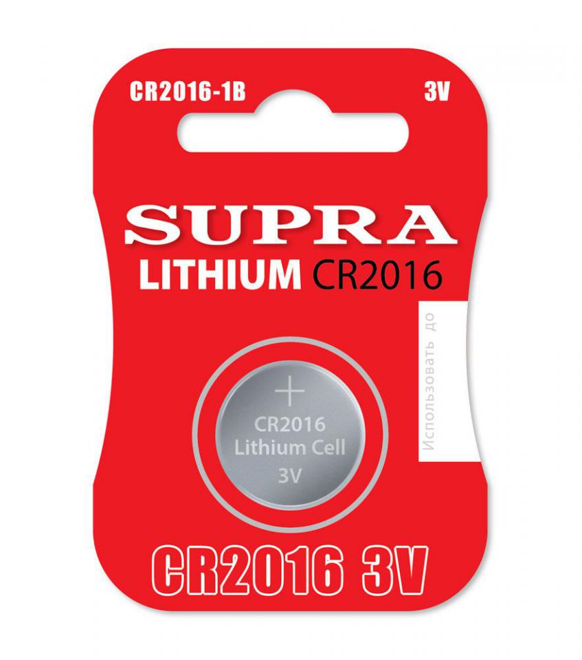 Элемент питания 3V Supra CR2016-1B плоский литиевый LITHIUM