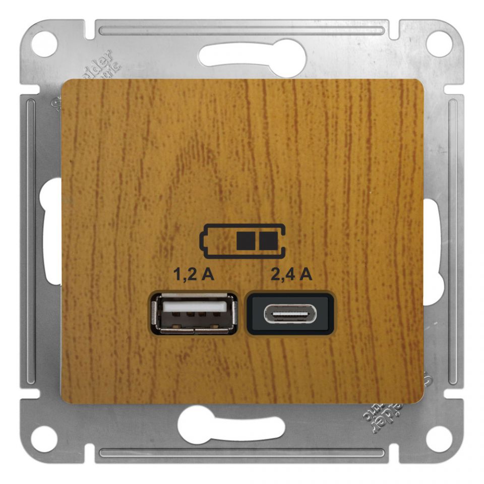  Systeme Electric GLOSSA USB РОЗЕТКА A+С, 5В/2,4А, 2х5В/1,2 А, механизм, ДЕРЕВО ДУБ