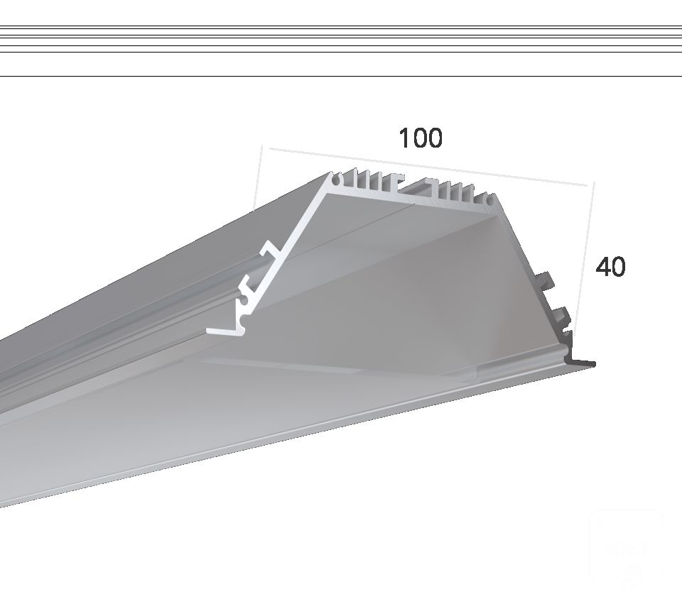  6063 Алюминиевый LED профиль LINE 10040 IN RAW LT70 (с экраном) — 2500мм