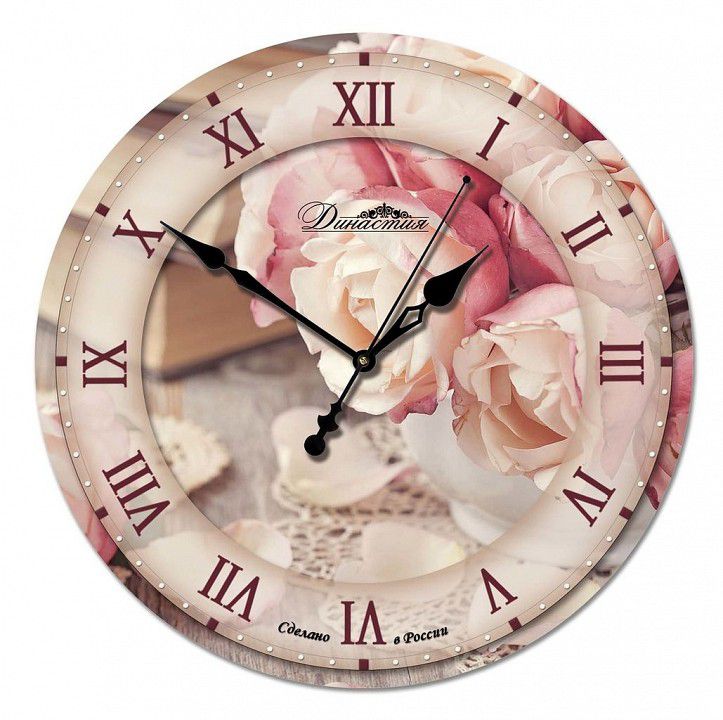  Династия Настенные часы (33x33x4 см) Розы 01-028